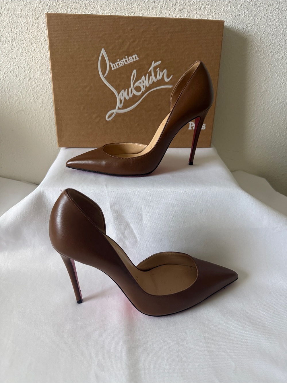 Christian Louboutin Brown Leather Pointed-Toe D'Orsay Pump